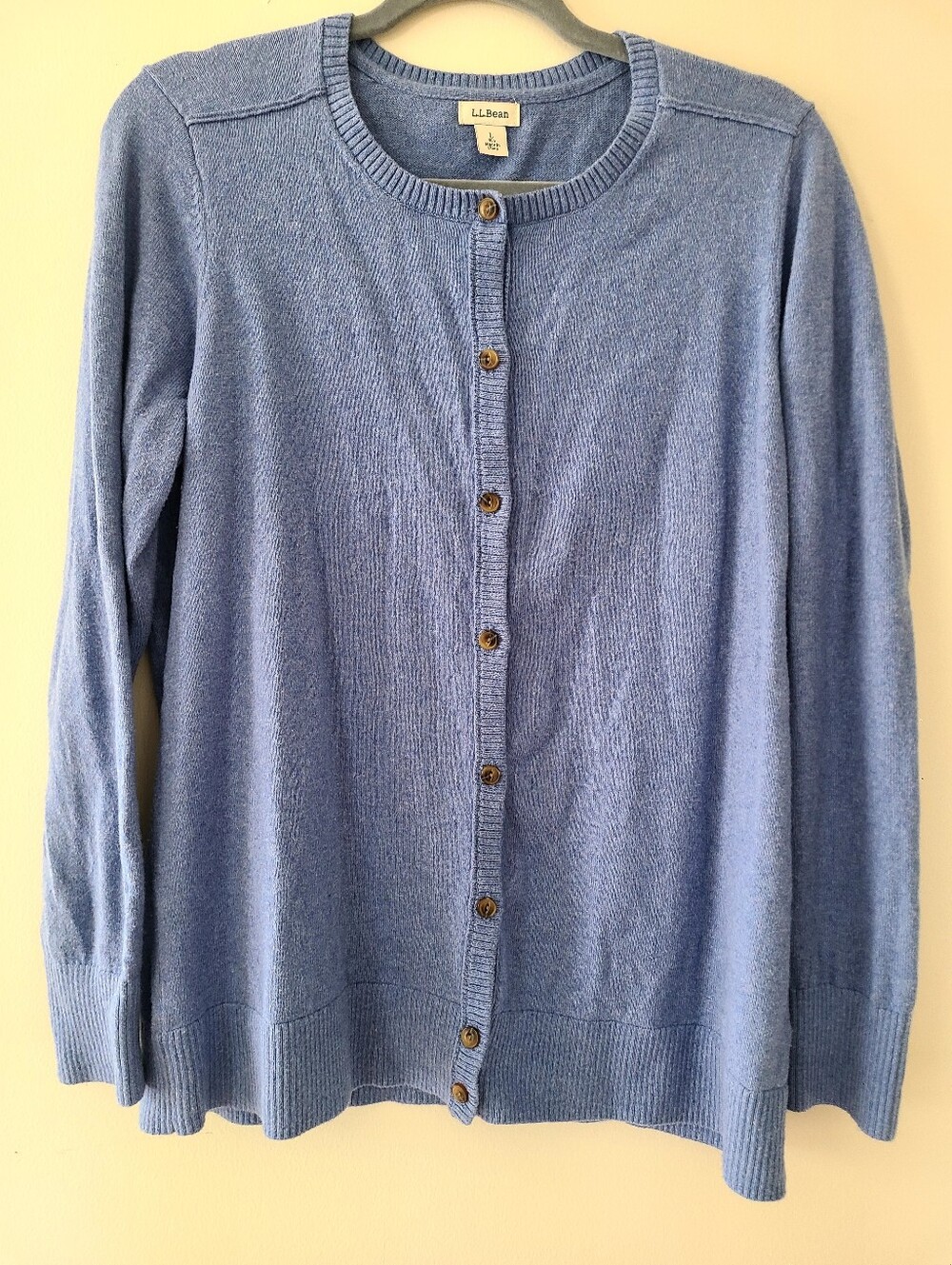 L.L.Bean Blue Cotton Cashmere Button Front Cardigan Size L